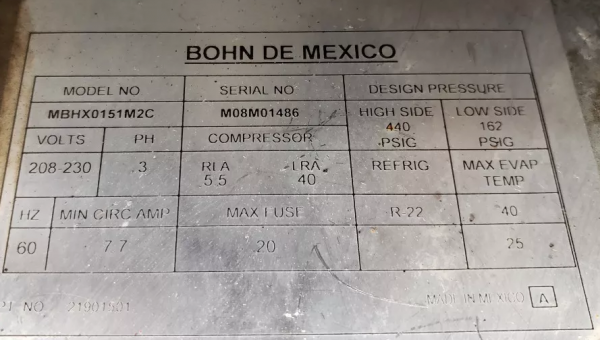 Unidad Frigorífica Bohn Condensadora Refrigeración Compresor 1.5 HP - Imagen 4