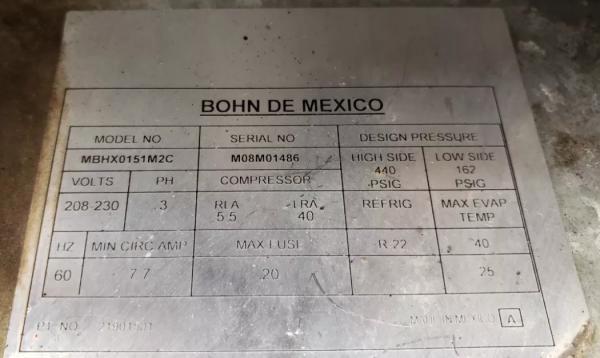 Unidad Condensadora Bohn Frigorífica 1.5 Hp Refrigeración - Imagen 8